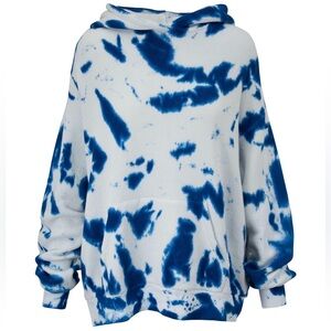 THE ELDER STATESMAN True Blue Tie-Dye Cotton & Cashmere Terry Hoodie - XL